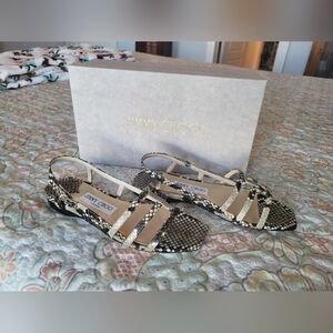 Jimmy Choo Arien Flat Snakeskin Embossed Leather Size 36 (US 6) Womens Sandals.